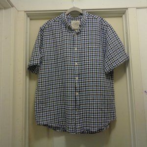 LINEN & COTTON ST. JOHNS BAY BLUE & WHITE CHECKS SHORT SLEEVED MENS SHIRT X LG